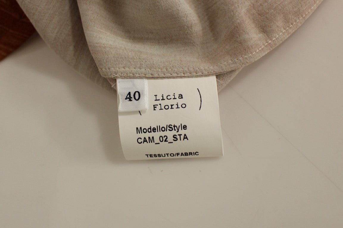 Licia Florio Orange Long Sleeve Button Front Blouse Shirt - Fizigo
